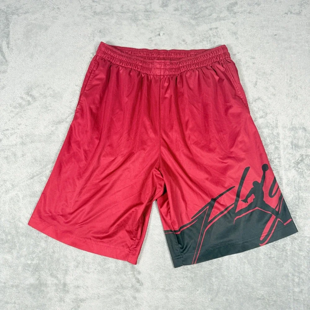 Jordan Mens Large Basketball Shorts Red Black Dri-FIT Jumpman Flight